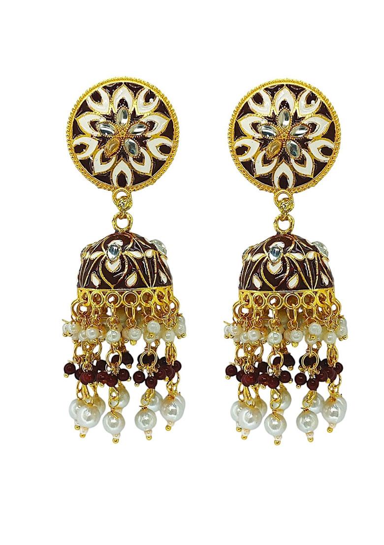 Gold Plated Floral Bead Jhumka Earrings
