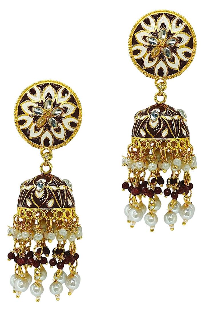 Gold Plated Floral Bead Jhumka Earrings