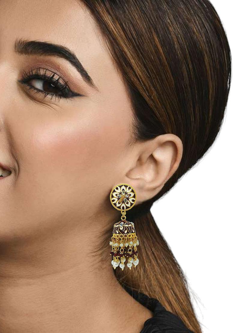 Gold Plated Floral Bead Jhumka Earrings