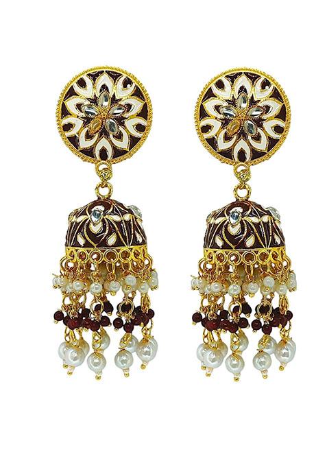 Gold Plated Floral Bead Jhumka Earrings