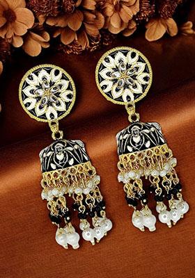 Gold Plated Floral Bead Jhumka Earrings