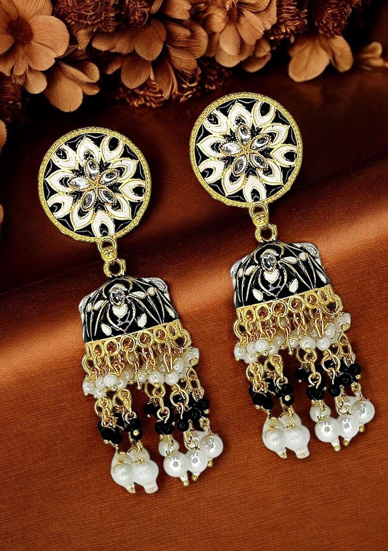 Gold Plated Floral Bead Jhumka Earrings