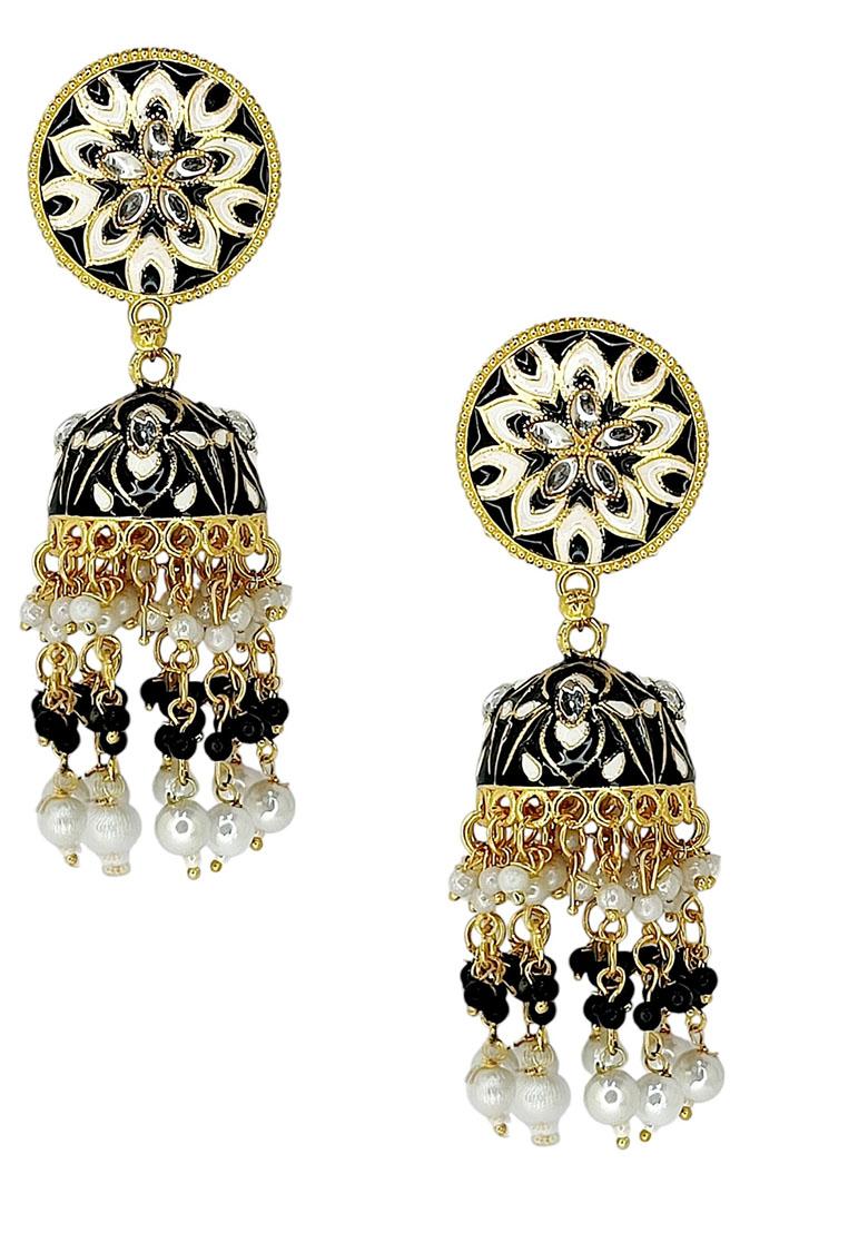 Gold Plated Floral Bead Jhumka Earrings