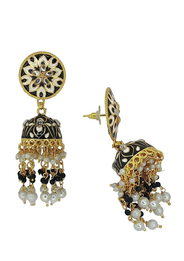 Gold Plated Floral Bead Jhumka Earrings