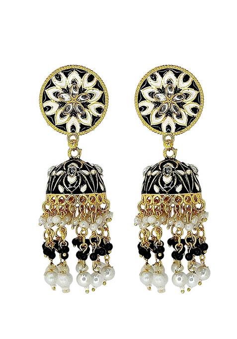 Gold Plated Floral Bead Jhumka Earrings