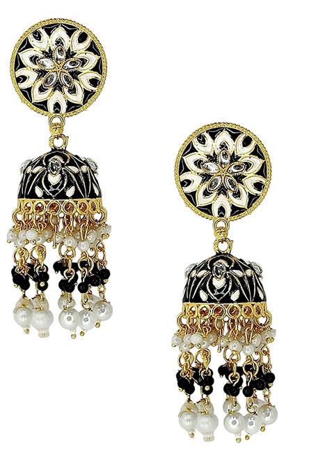Gold Plated Floral Bead Jhumka Earrings