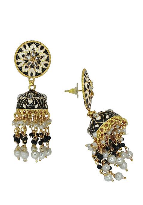 Gold Plated Floral Bead Jhumka Earrings