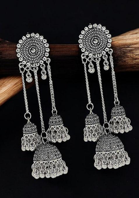 Silver Oxidized Drop Earrings