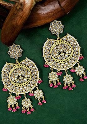 Gold Plated Kundan Chandbali Drop Earrings