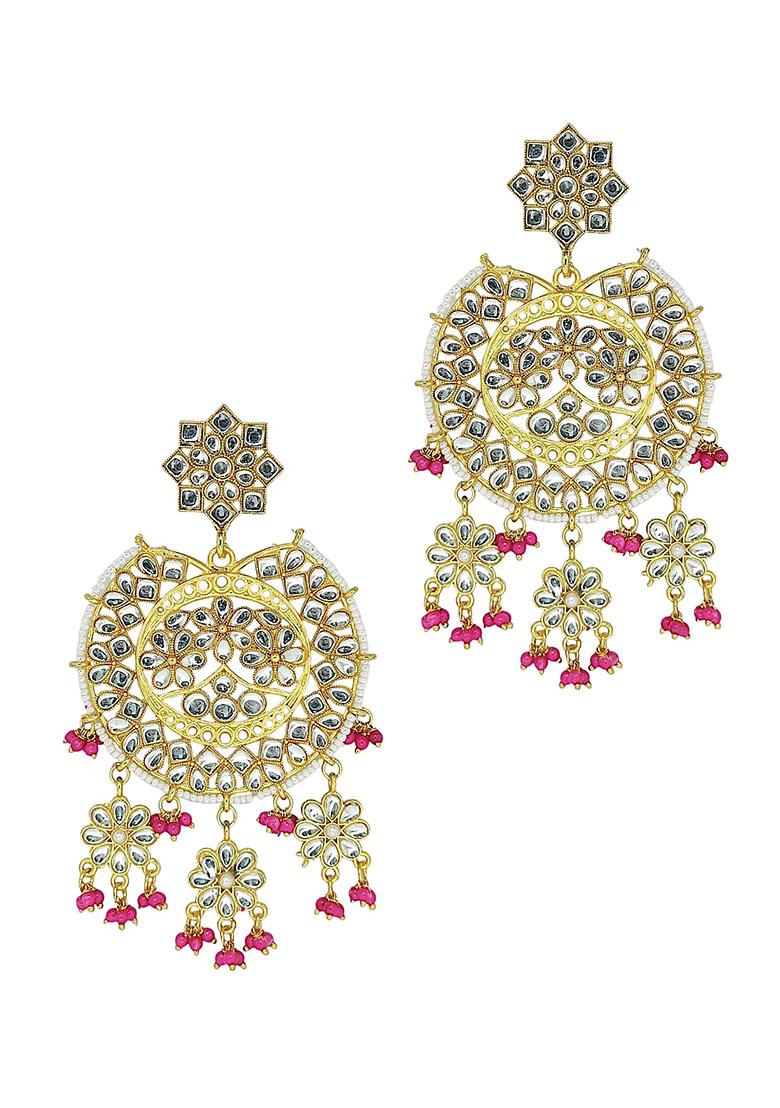 Gold Plated Kundan Chandbali Drop Earrings - Indya