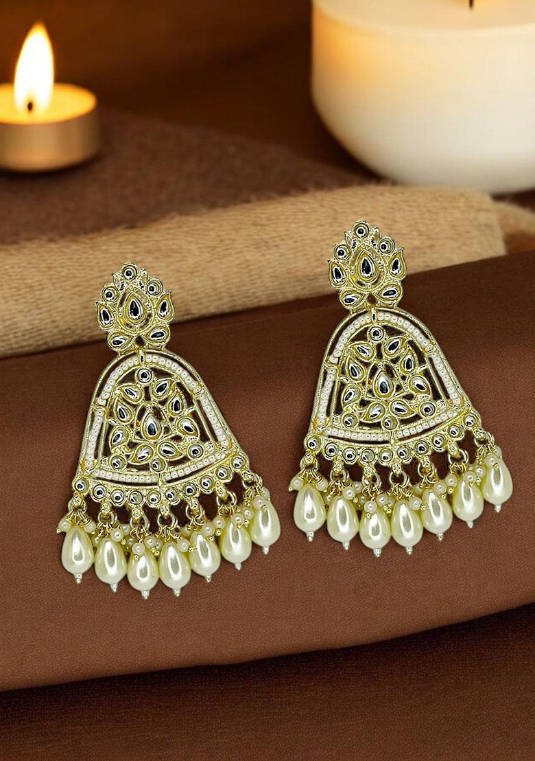 Gold Plated Kundan Bead Drop Earrings - Indya