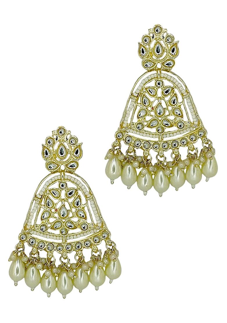 Gold Plated Kundan Bead Drop Earrings - Indya