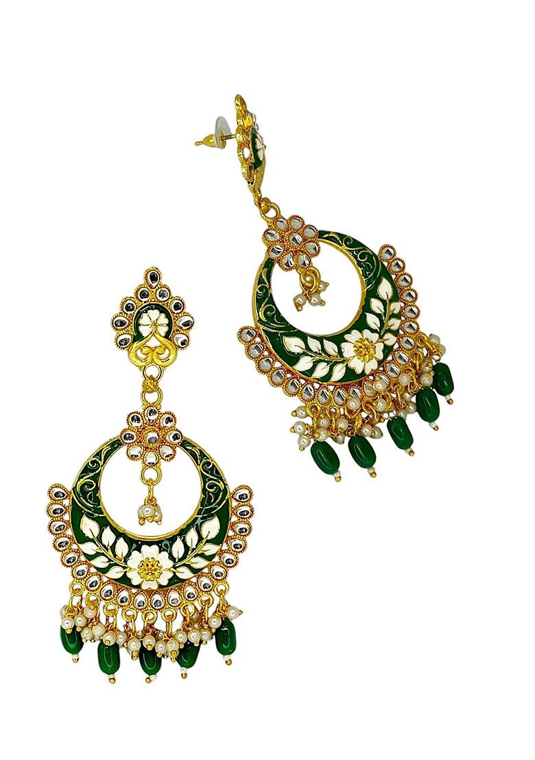 Gold Plated Kundan Meenakari Chandbali Earrings - Indya