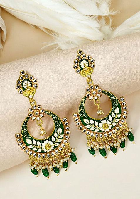 Gold Plated Kundan Meenakari Chandbali Earrings