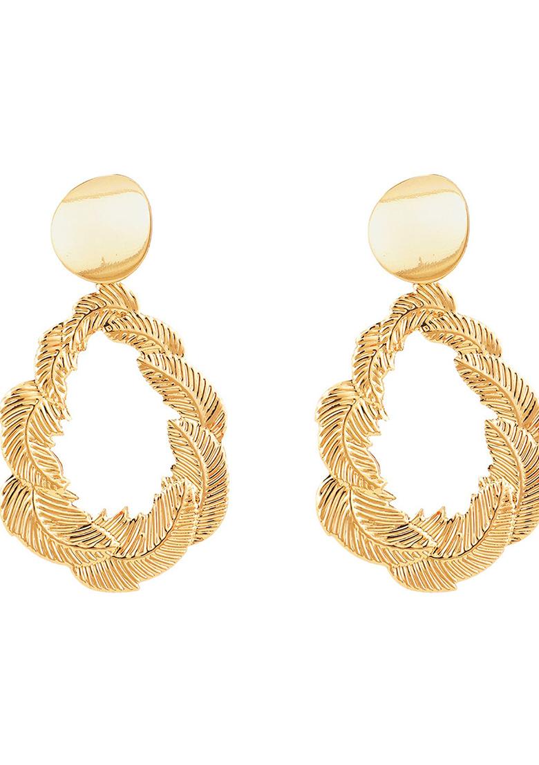 Gold Plated Contemporary Hammered Drop Earrings - Indya