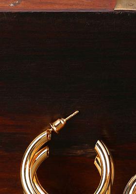 Gold Plated Matte Contemporary Hoop Earrings
