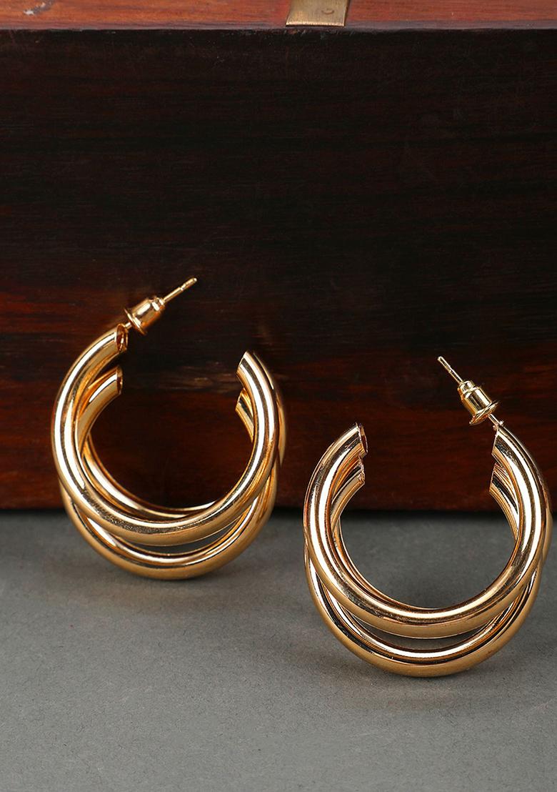 Gold Plated Matte Contemporary Hoop Earrings - Indya