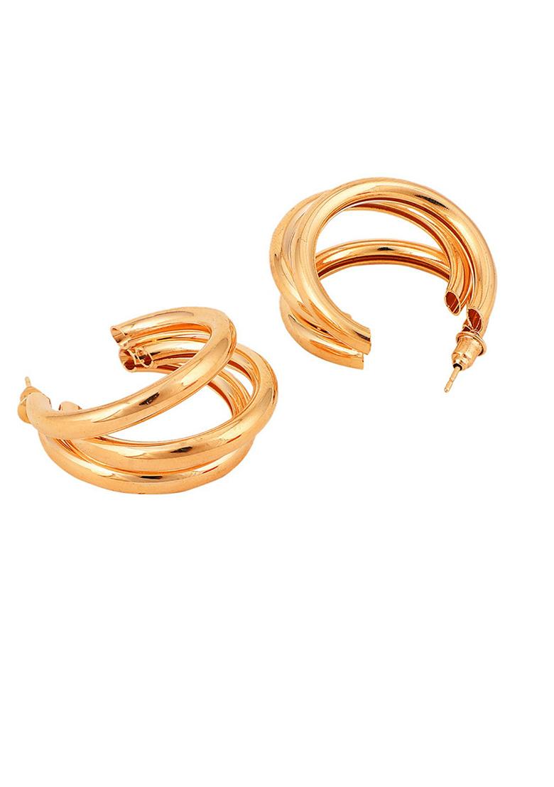 Gold Plated Matte Contemporary Hoop Earrings - Indya