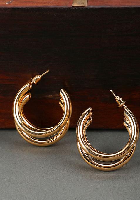 Gold Plated Matte Contemporary Hoop Earrings
