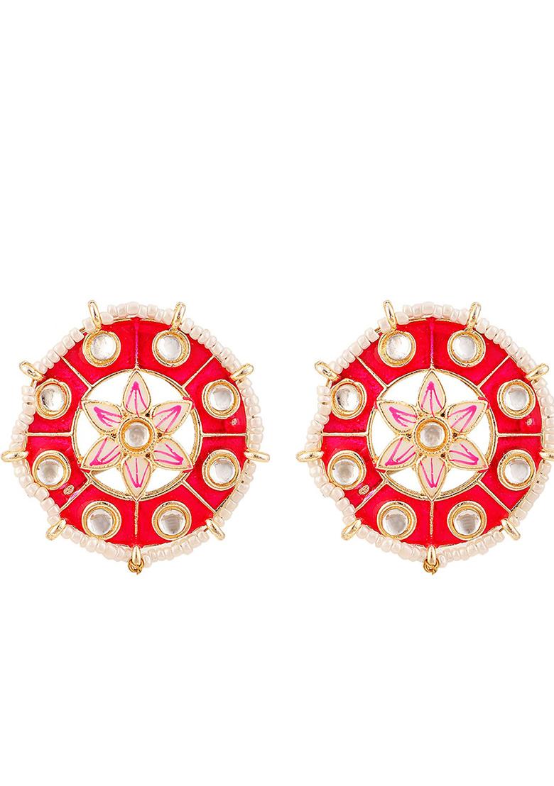 Red Kundan Stud Earrings