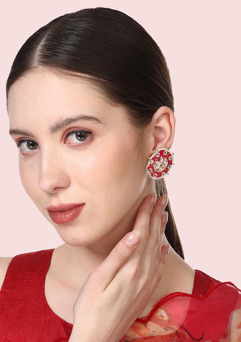 Red Kundan Stud Earrings