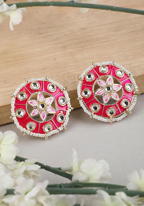 Red Kundan Stud Earrings