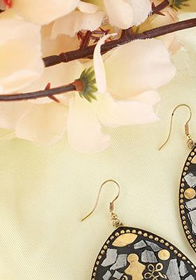 Grey Tribal Triangle Shaped Drop Earrings