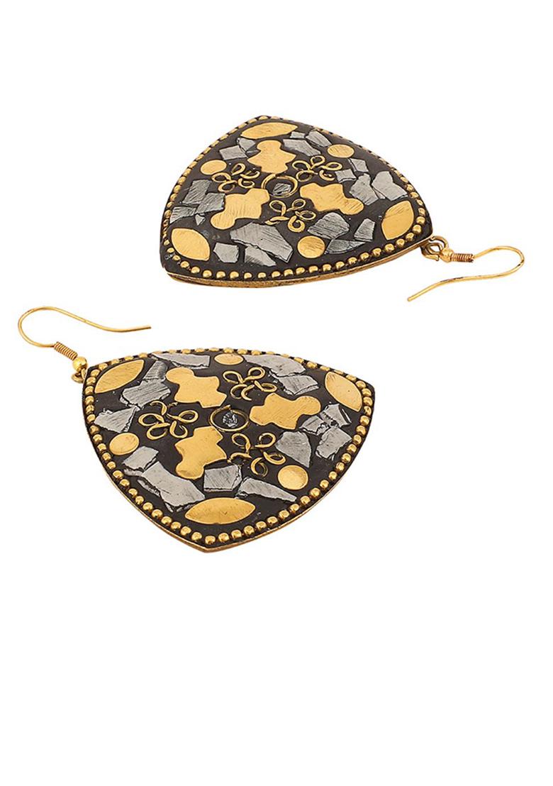 Grey Tribal Triangle Shaped Drop Earrings - Indya
