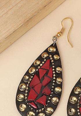 Red Tibetan Contemporary Drop Earrings