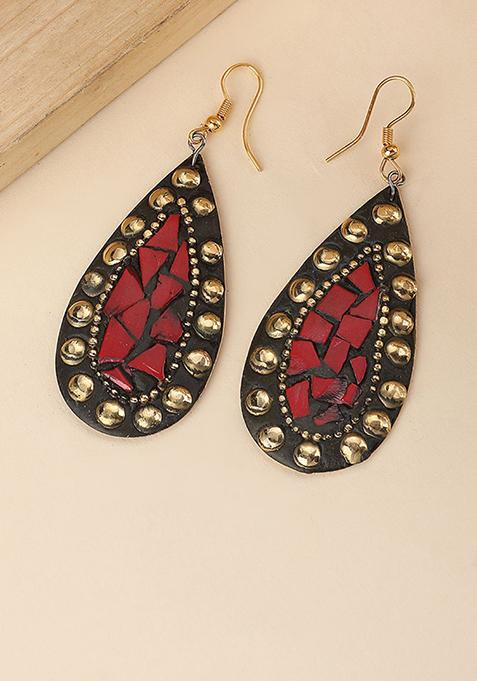 Red Tibetan Contemporary Drop Earrings