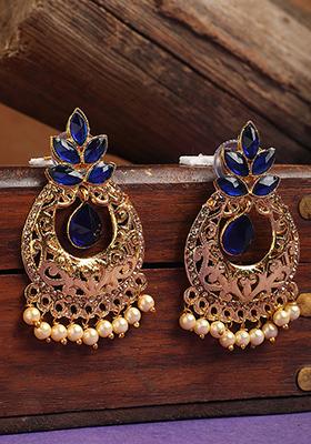 Blue Artificial Stone Bead Chandbali Earrings