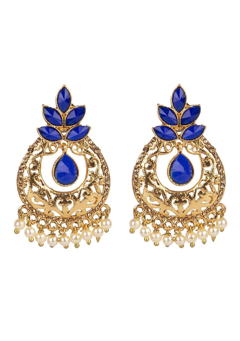 Blue Artificial Stone Bead Chandbali Earrings - Indya