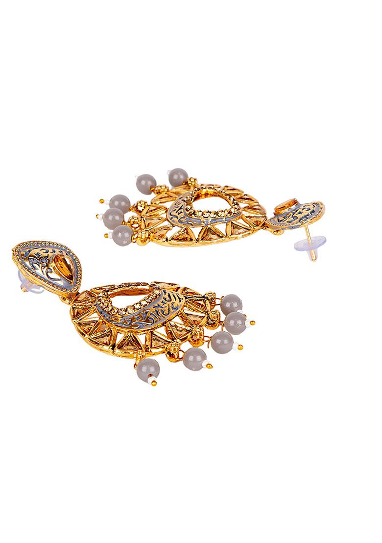 Grey Cubic Zirconia Drop Earrings - Indya