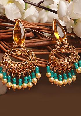 Green Cubic Zirconia Chandbali Earrings