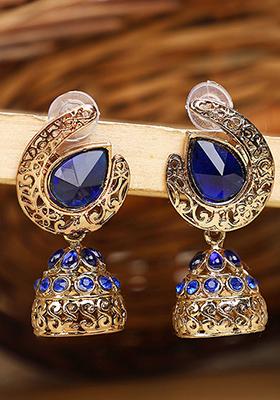 Blue Artificial Stone Jhumka Earrings