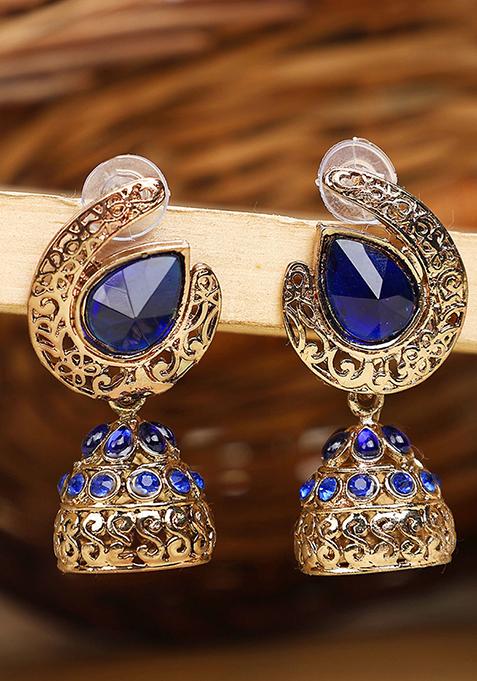 Blue Artificial Stone Jhumka Earrings