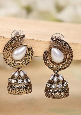 White Artificial Stone Jhumka Earrings