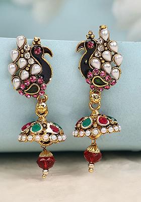 Multicolour Artificial Stone Jhumka Earrings