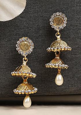 Gold Plated Cubic Zirconia Jhumka Earrings