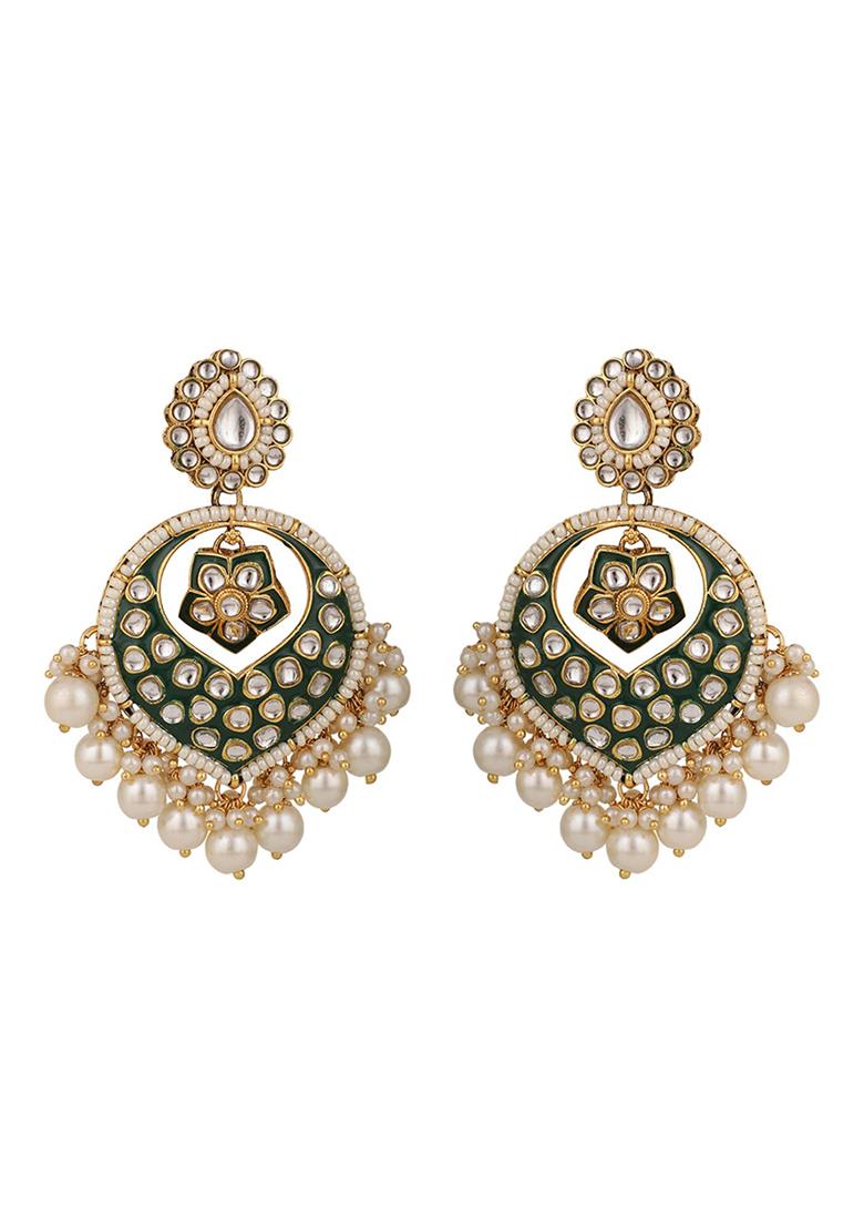 Green Kundan Drop Earrings