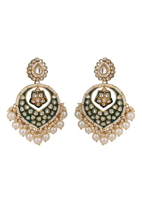 Green Kundan Drop Earrings