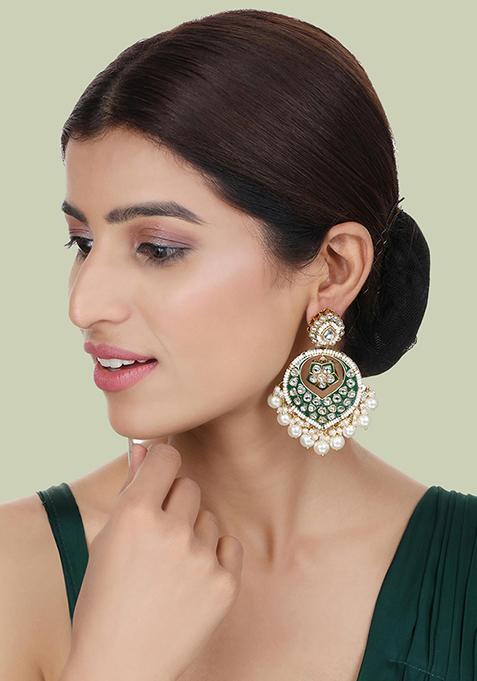 Green Kundan Drop Earrings