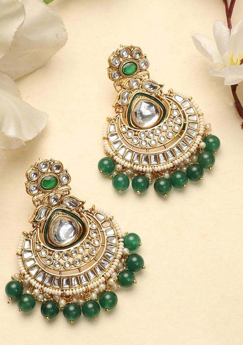 Green Kundan Drop Earrings