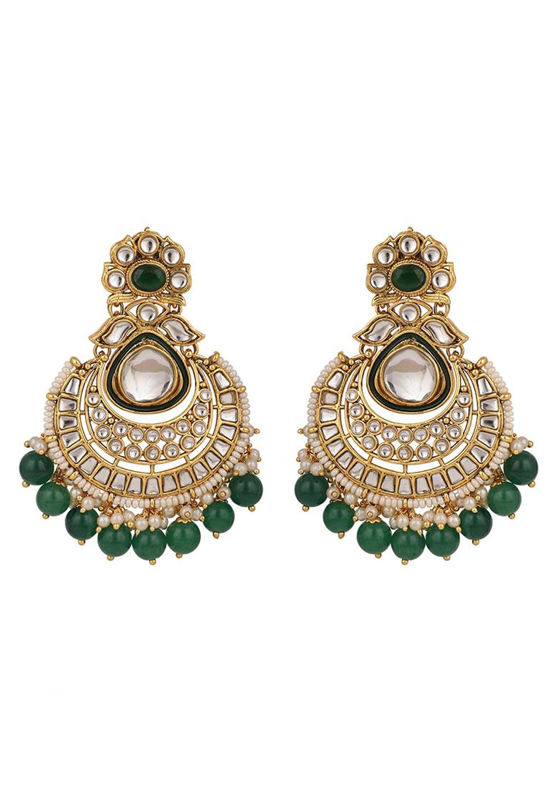 Green Kundan Drop Earrings