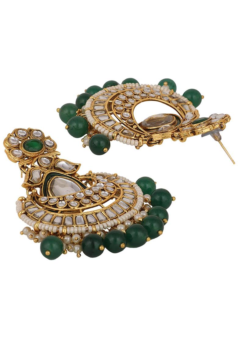 Green Kundan Drop Earrings