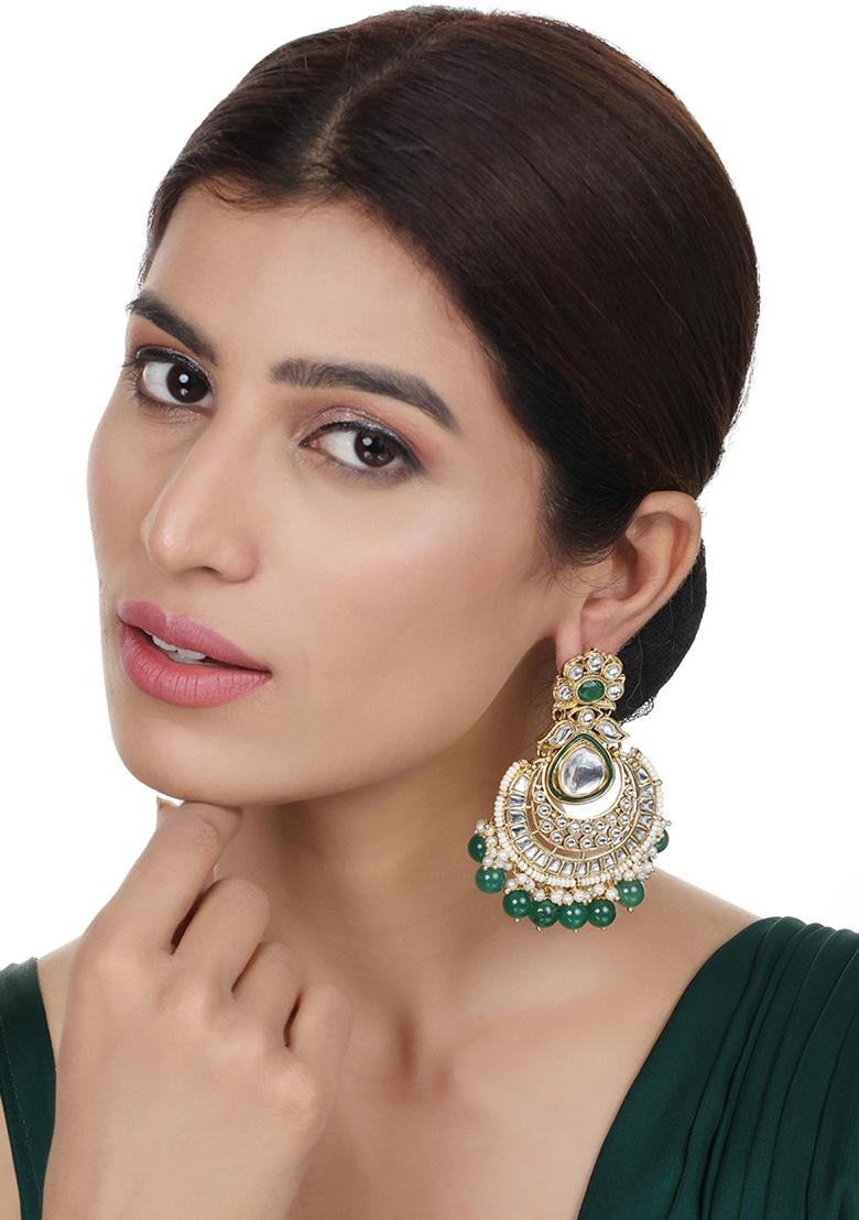Green Kundan Drop Earrings