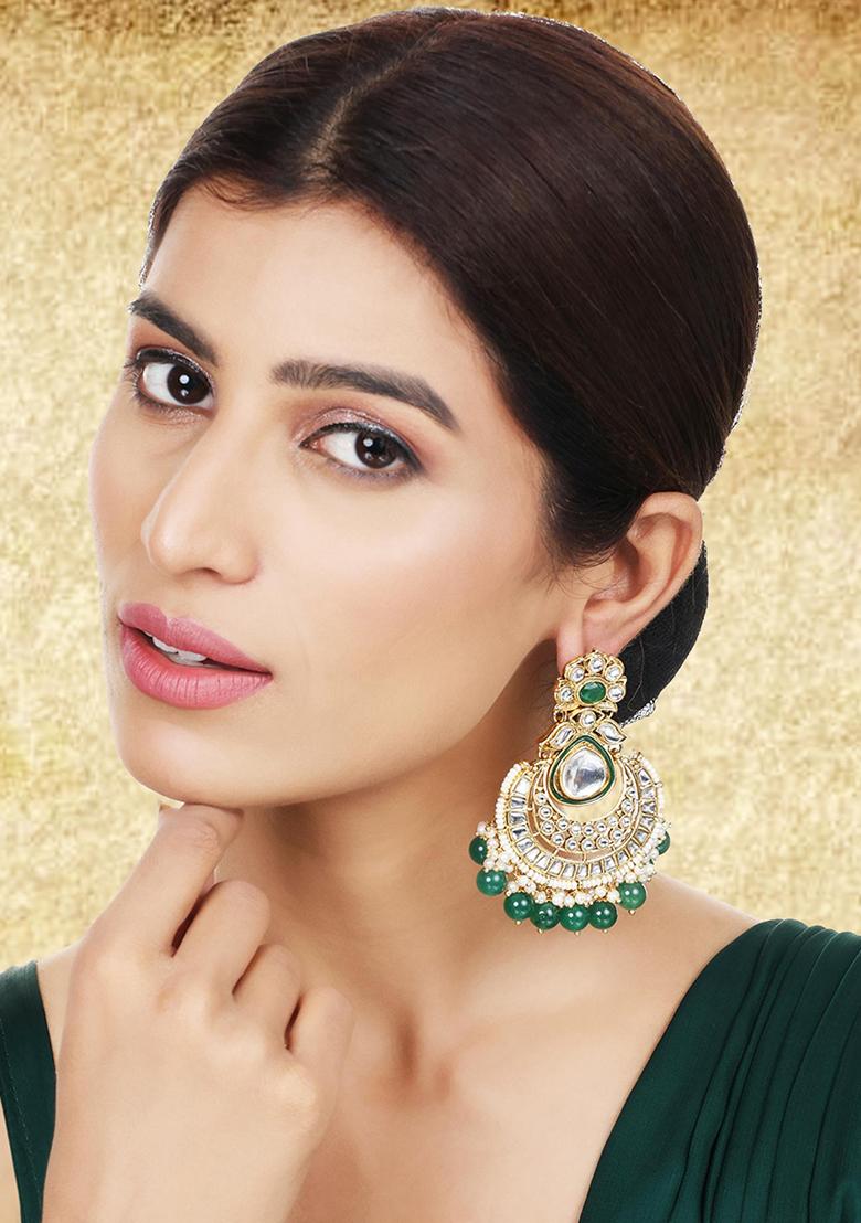 Green Kundan Drop Earrings