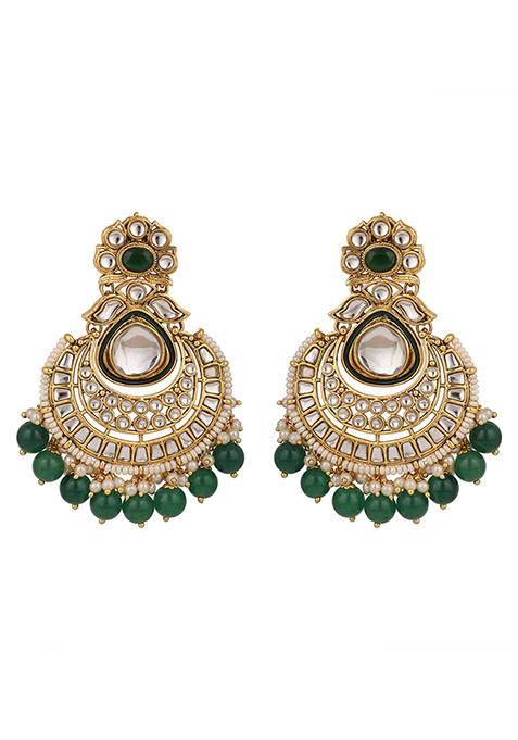 Green Kundan Drop Earrings