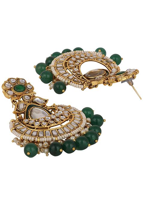 Green Kundan Drop Earrings