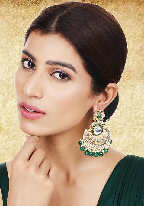Green Kundan Drop Earrings